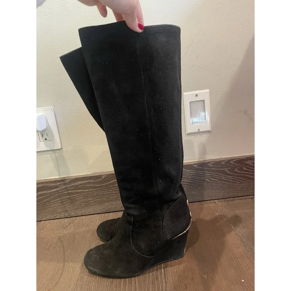 Tory Burch‎ Hendin Black Suede Wedge Heel Boots Women Size 8
